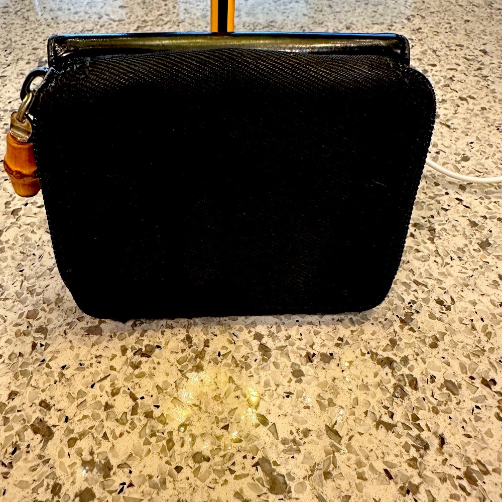Gucci Leather/fabric bifold wallet with Bamboo tassel & zippered coin area.EUC